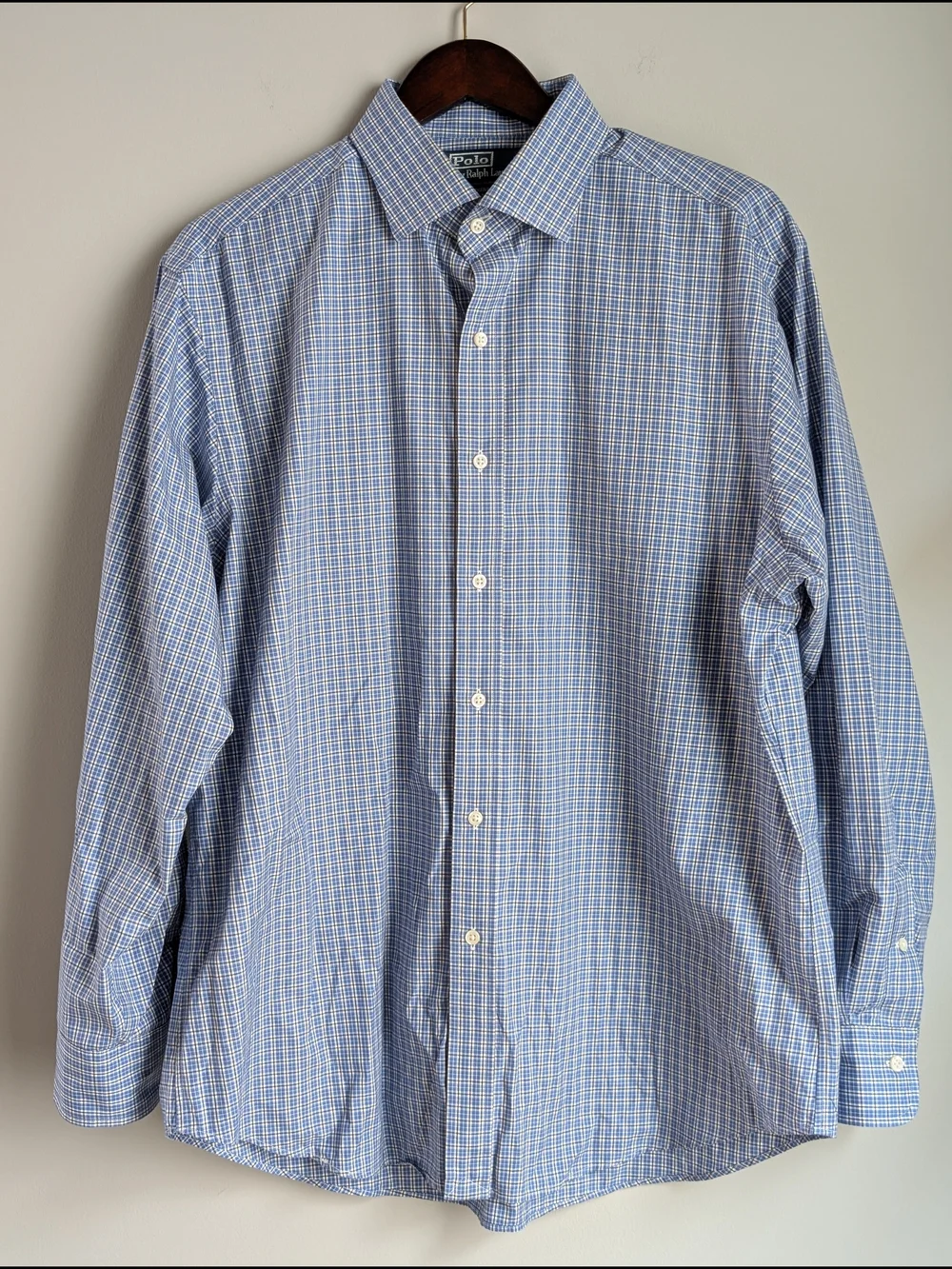 Polo Ralph Lauren Regent Shirt Mens 17 34/35 Classic Fit Blue Plaid Cotton